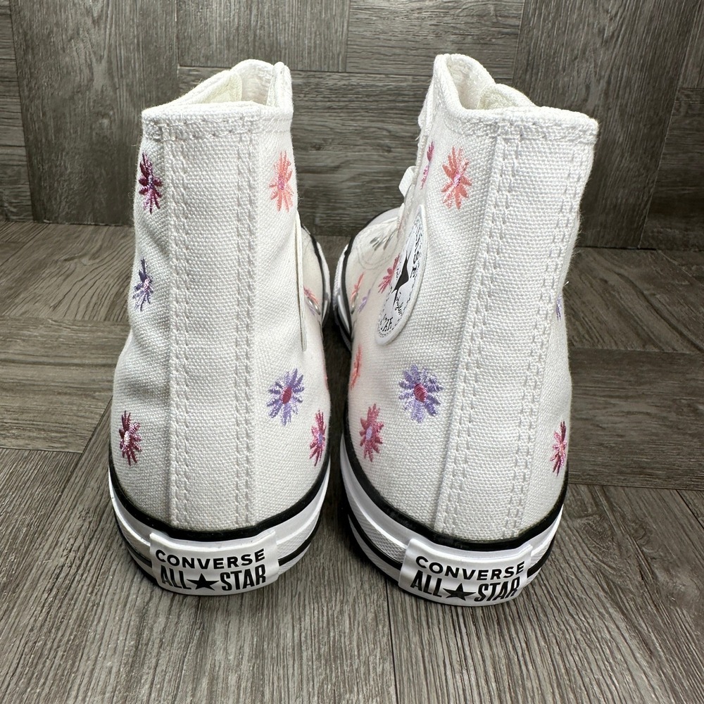 Converse High Top Sneakers Youth 3 White Floral Embroidered Canvas NEW - Picture 5 of 7